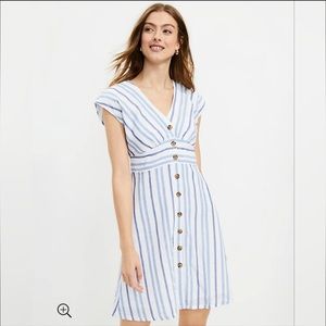 LOFT Striped Button Flare Dress